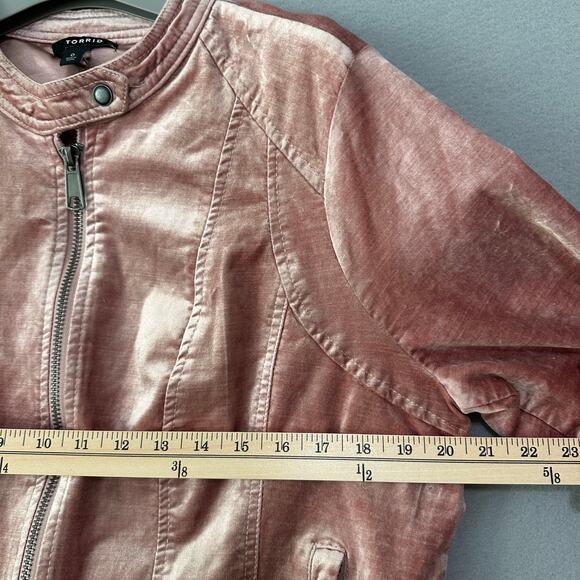 Pink Velvet Long Sleeve Sleeve Moto Jacket Torrid Size 0 / Large Y2K - Picture 8 of 10